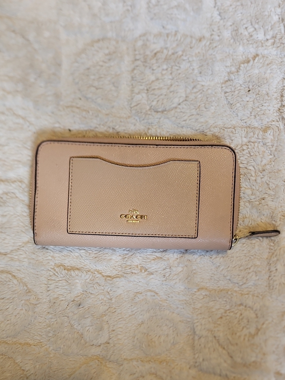 Coach Blush Pink Saffiano Zip Wallet with Gold Logo